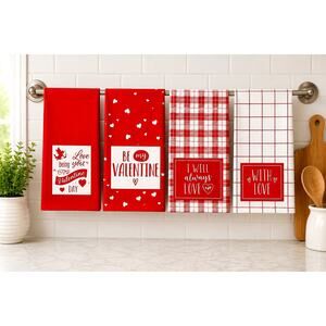 Hand Towels, 4pc, Valentine's Day Kitchen Dish Towels, 18" x 29"